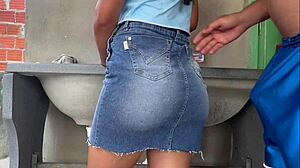 wow, in a skirt with big butt, wife wants to fuck while washing clothes!