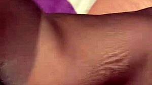 Homemade Wife Teases Husband with Footjob in Reinforced Toe Stockings Leading to Cumshot