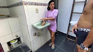 Helping Skinny Stepdaughter Wash Bathroom for Tight Pussy Ride