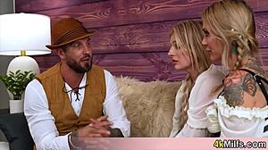 Milfs use big tits to seal the deal with milk