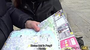 Voluptuous brunette fucks for cash outdoors.