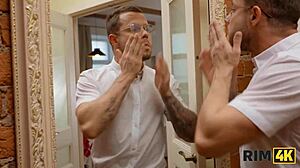 Beautiful Blonde Nerd in Stockings Experiences First Rimjob Fetish with Rich Man