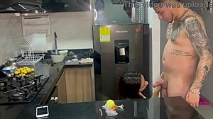 Exhibitionist Wife Fucks Curvy Latina Maid In Kitchen