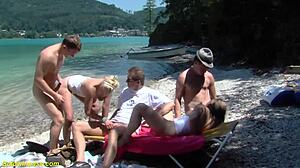 German Amateurs Engage In Rough Public Beach Gangbang Therapy Session