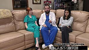 ditria rose's pussy gets creampied in missionary backstage, with latex gloves on nipples and close-up tits.