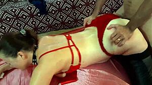 French amateur satin lingerie deepthroat and ass play