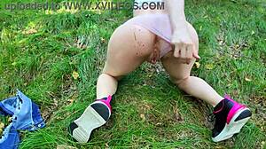 naughty blonde has fun in public park