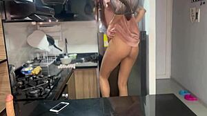 Exhibitionist Wife Fucks Curvy Latina Maid In Kitchen