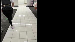 Latina slut flashes ass in store and masturbates