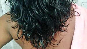 Hot mom bathing in bathroom with huge assets on display