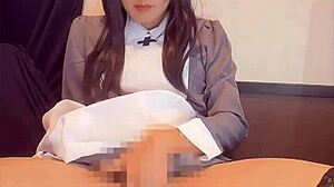 Beautiful Japanese ladyboy in nurse costume masturbates quietly