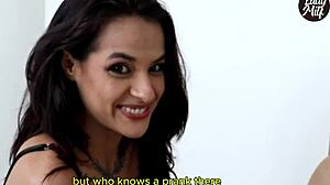 Skinny Tattooed Wife in Lingerie Gives Femdom Handjob to Husband's Small Cock at Wedding