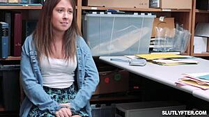 Shoplifter Mira Monroe in sexy cop dress enjoys hot fuck session for sorority respect