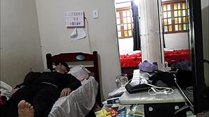 Unfaithful Latina Wife in Dress Fucks Lover Anal and Blowjob Behind Cuckold's Back