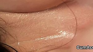 sexy hottie blasted with cum on face, swallows it all!