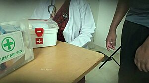 Doctor secretly giving blowjob in the clinic, sucking cock while patient watches