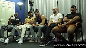 busty brunette's tight pussy leaks cum after gangbang