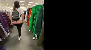 Latina slut flashes ass in store and masturbates