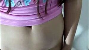 Following my stepsister secretly, licking her pink tight pussy, almost caught