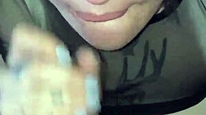 Blonde gives deep throat blowjob, swallowing lover's cum