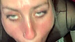 Blonde gives deep throat blowjob, swallowing lover's cum