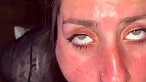 Blonde gives deep throat blowjob, swallowing lover's cum