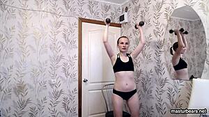 Masturbating After My Workout With Acrobatic Fingering In Panties And Lingerie As A Blonde Athletic Gymnast Amateur.