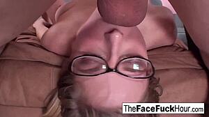 Teen in Glasses Slobbers Messily on His Hard Cock