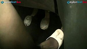 redhead, check out my legs in stockings while driving