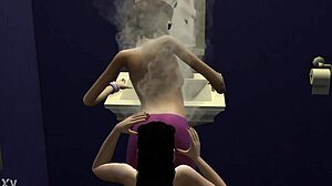 sims 4 characters dive into fresh pussy in a public toilet.