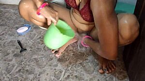 desi college girl shaves her shaved pussy while bathing, then gets creampie from big cock in anal sex