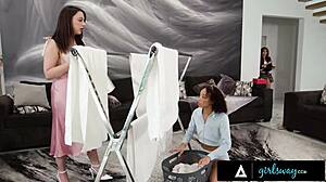 Petite brunette alexis tae 69s with handywoman lumi ray in risky affair