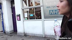 Can you believe this British lassie pissing her pants in public view?