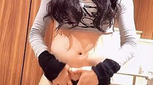 Big-Breasted Crossdressing Lady Quietly Masturbates