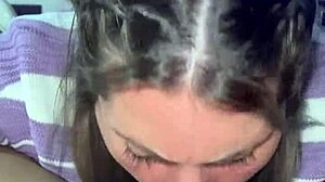 Blonde gives deep throat blowjob, swallowing lover's cum