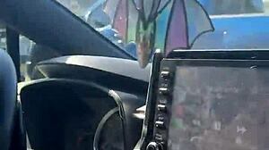 just a girl fixing her sports bra in the gym parking lot