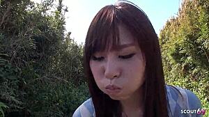 petite asian stepdaughter lures stepdad for outdoor creampie