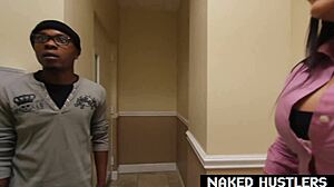 Kim Cruz sucks big black cock at work