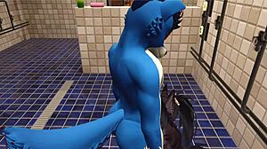 In the vrchat gym, an alpha wolf dominates a slutty girl with deepthroat and oral action.