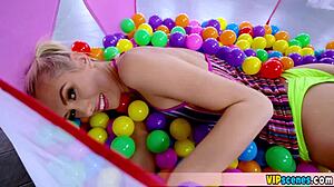 this cute blonde stepsister, extra tiny and petite, gives blowjob and doggystyle