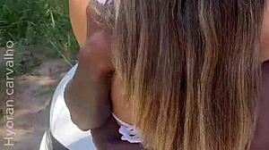 Casal gets wild with black lover on dirt road as cuckold watches
