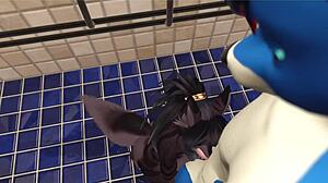 In the vrchat gym, an alpha wolf dominates a slutty girl with deepthroat and oral action.