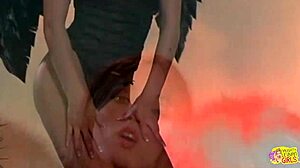 beautiful brunette in costume gets tight pussy fucked by big sex toy