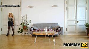 Russian Blonde Mommy Sucks Huge Dick in Stockings Seduction