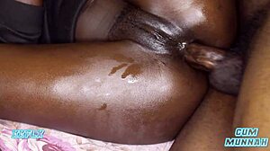 Couple ejaculates inside black ass with dripping creampie in missionary