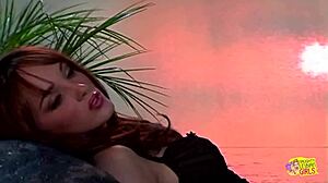 beautiful brunette in costume gets tight pussy fucked by big sex toy