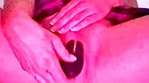 Blonde milf shows tight pussy close up.