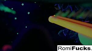 Romi Rain & Dani In Lesbian Black-Light Fun!