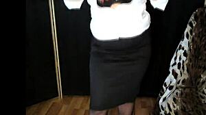 mature milf secretary squirts with toys in office