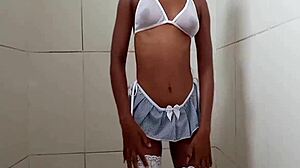 I ate a tattooed schoolgirl in the bathroom, interracial amateurs 😏